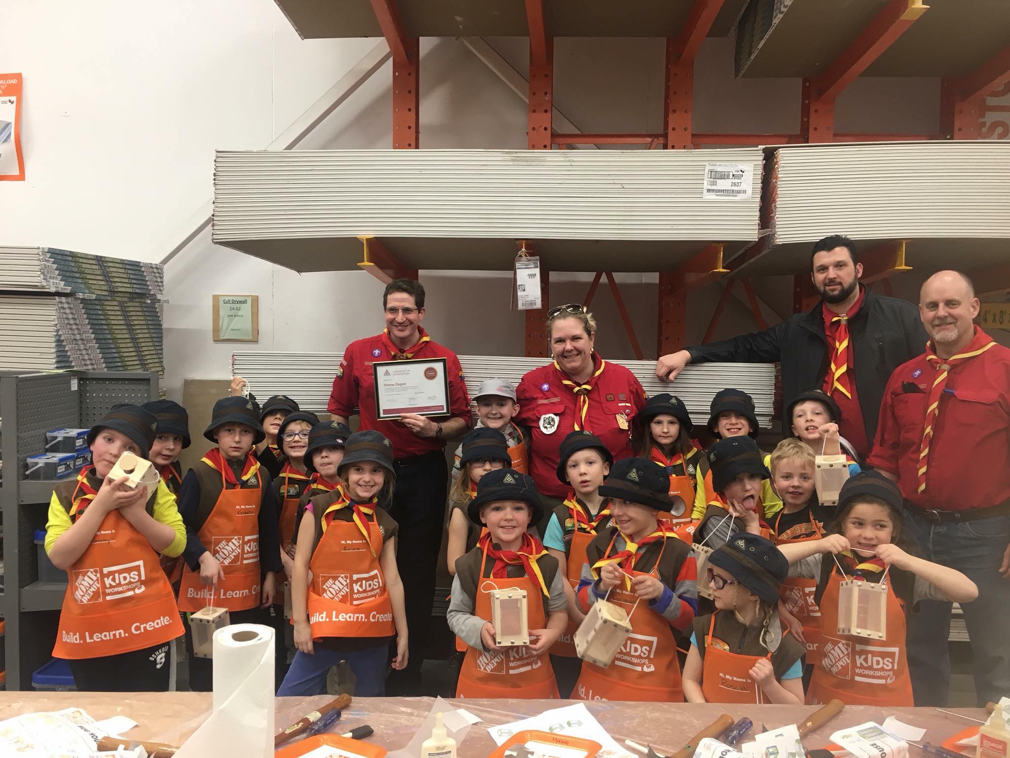 Beavers and leaders after a woodworking activity